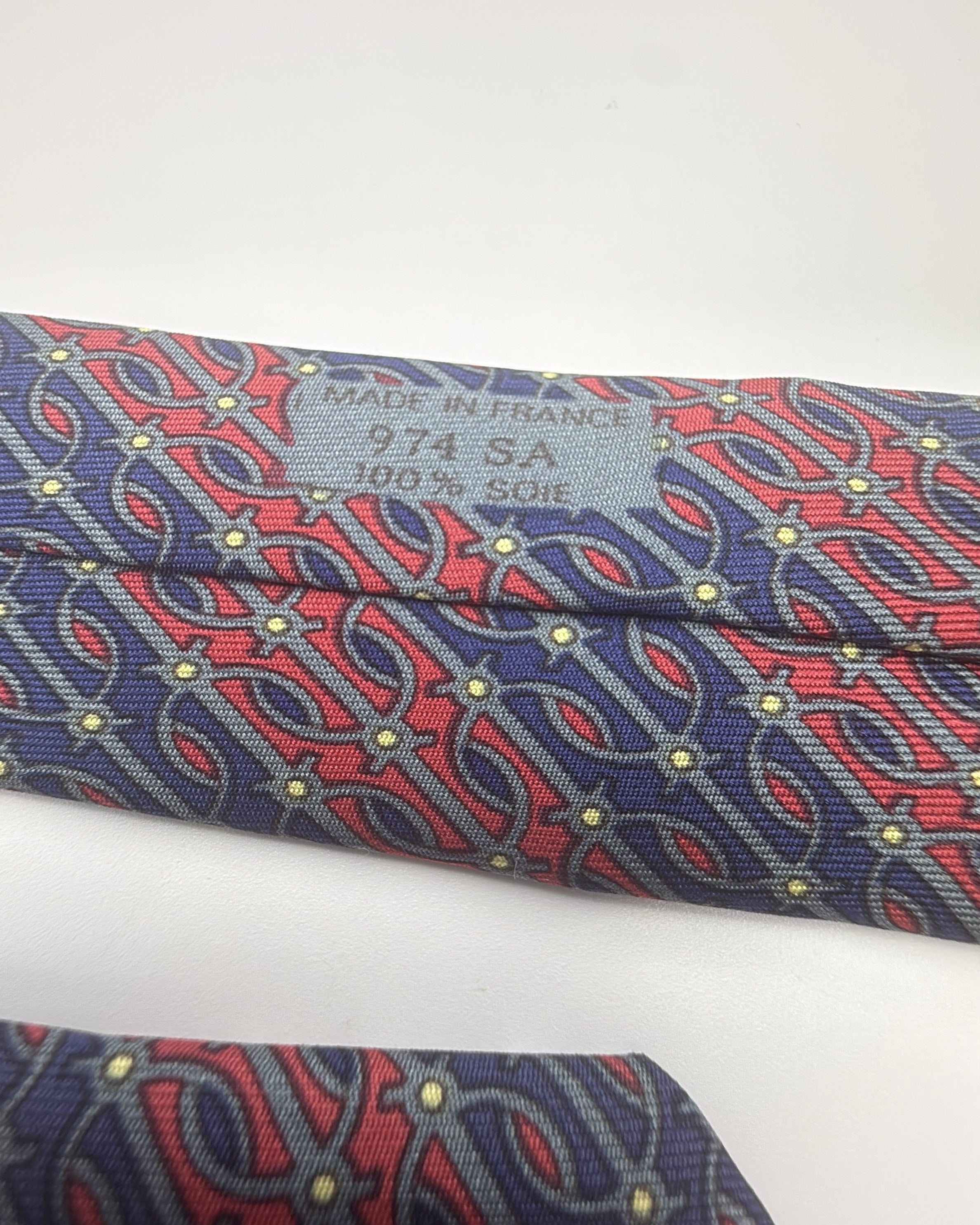 Hermès Paris Silk Tie Geometric Navy Red Necktie Made in France
