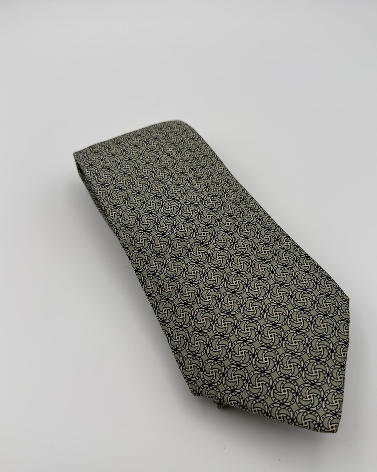 Hermès Paris Silk Tie 7349 PA Abstract Green Grey Necktie Made in France