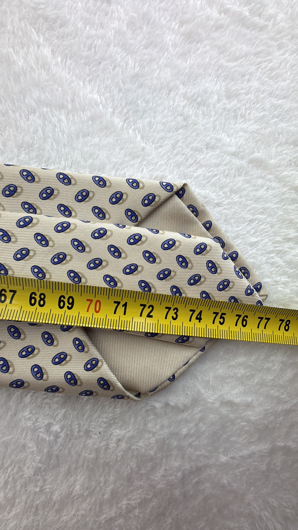 Hermès Paris Silk Tie Novelty/Motif Ivory Blue Necktie Made in France