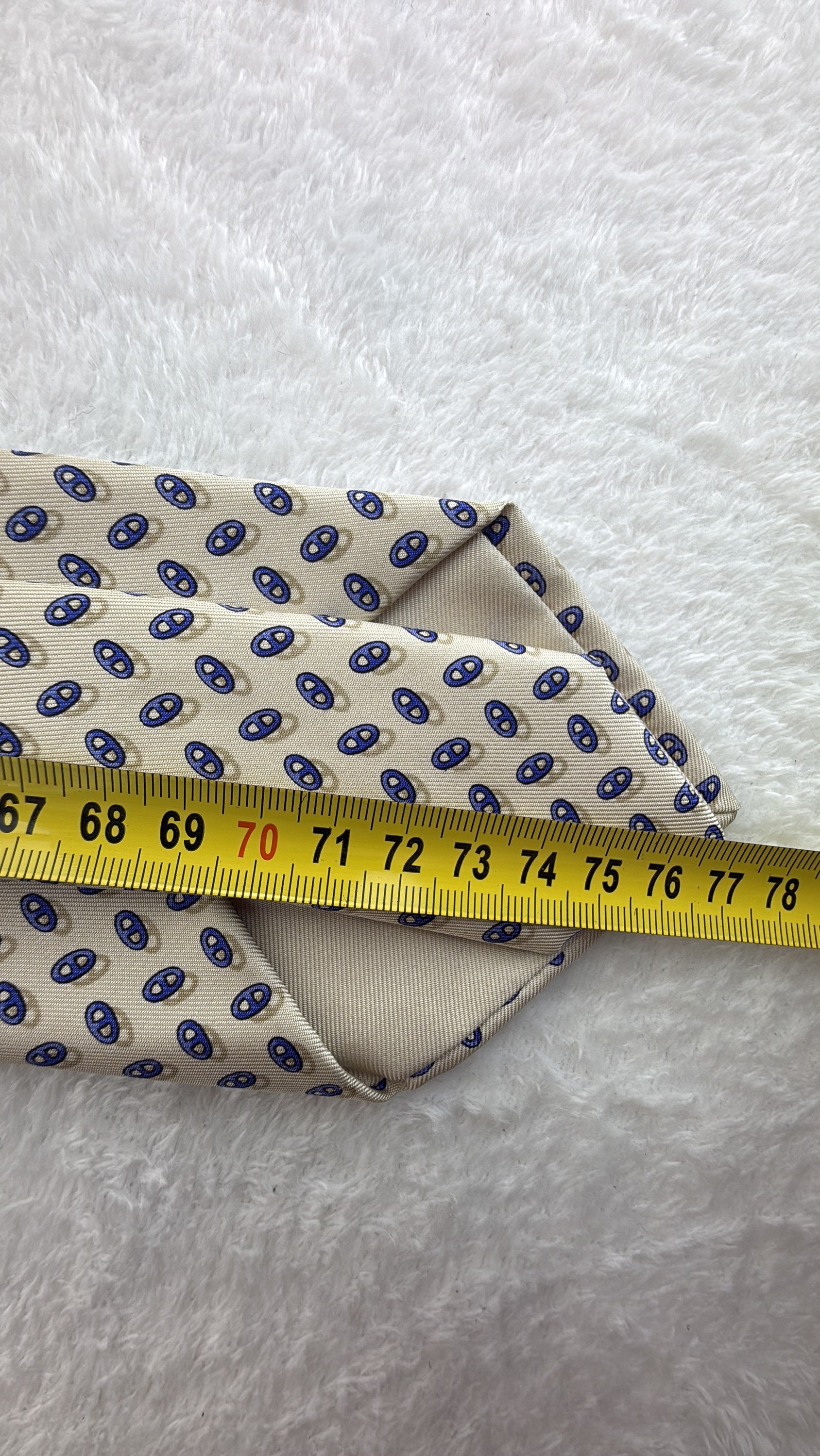 Hermès Paris Silk Tie Novelty/Motif Ivory Blue Necktie Made in France