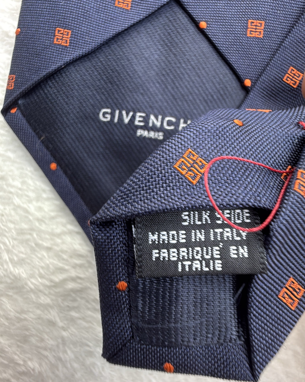 Givenchy Silk Tie Polka Dot/Dotted Navy Orange Necktie Made in Italy