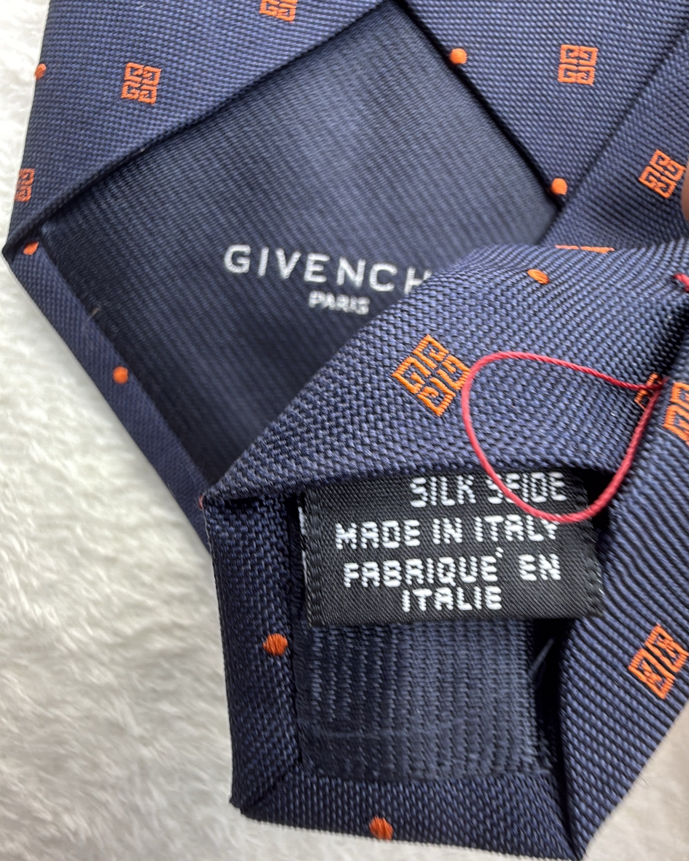 Givenchy Silk Tie Polka Dot/Dotted Navy Orange Necktie Made in Italy