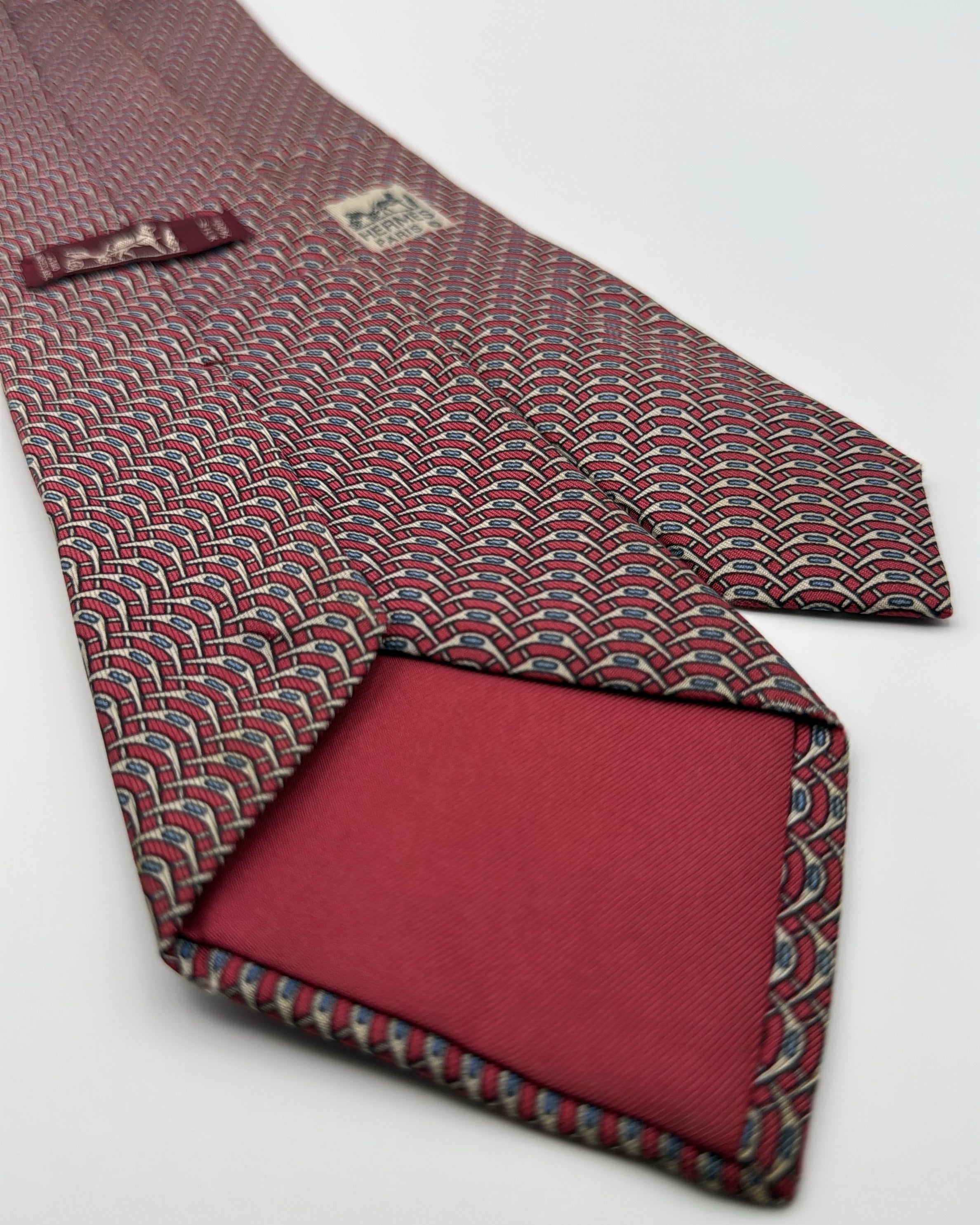 Hermès Paris Silk Tie 972 SA Geometric Burgundy Blue Necktie Made in France