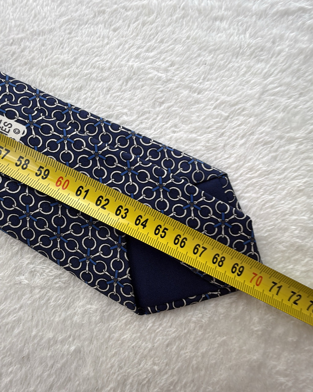 Hermès Paris Silk Tie 7084 OA Geometric Navy White Necktie Made in France
