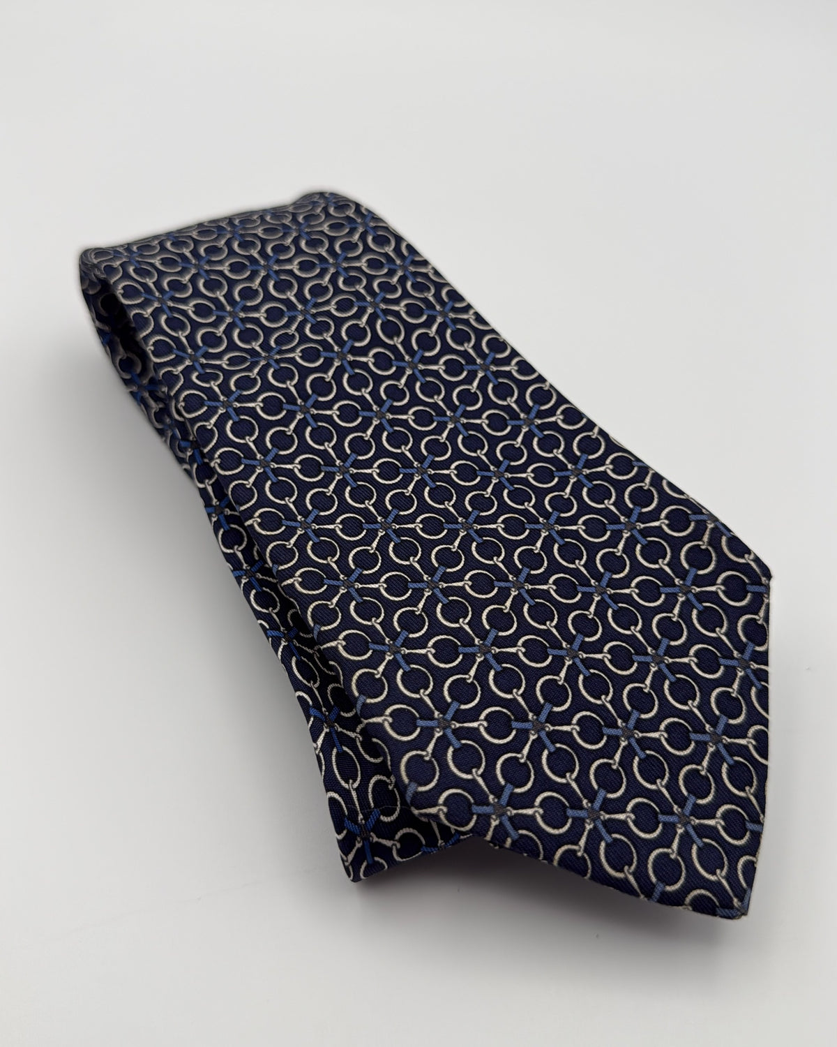 Hermès Paris Silk Tie 7084 OA Geometric Navy White Necktie Made in France