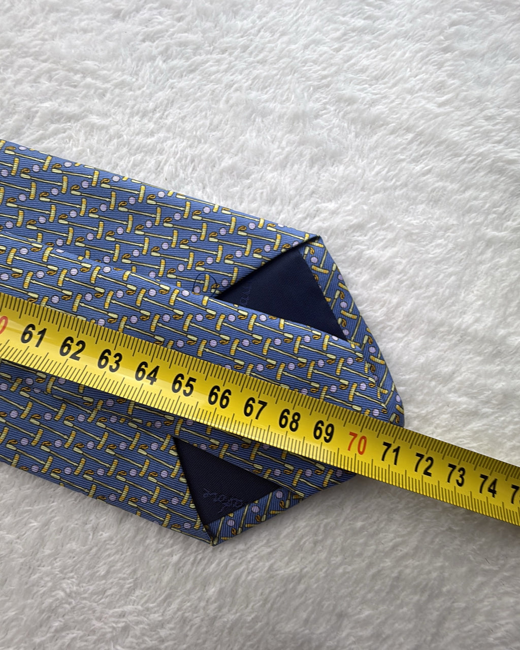 Salvatore Ferragamo Silk Tie Novelty/Motif Golf Blue Yellow Necktie