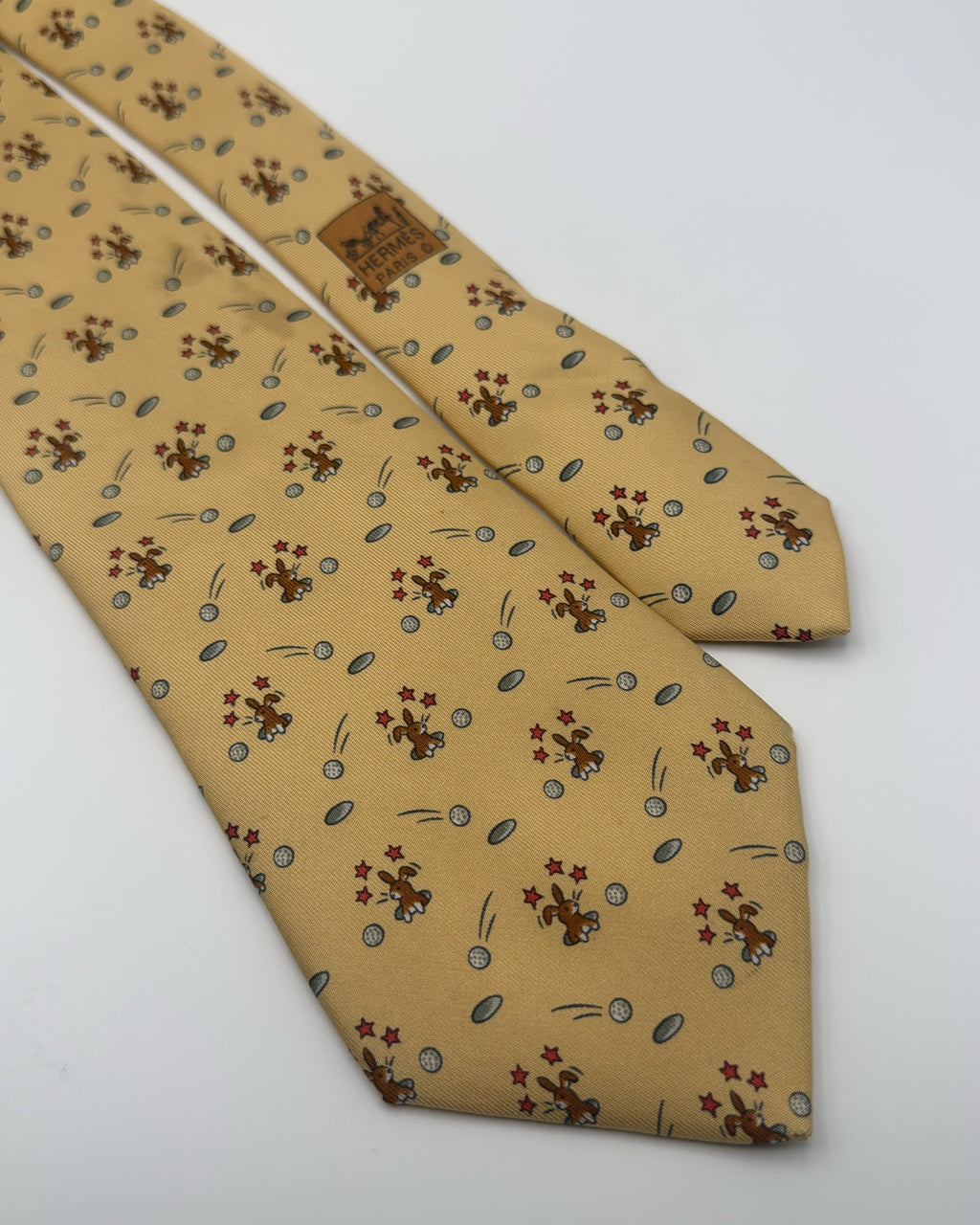 Hermès Paris Silk Tie 7956 EA Animal Yellow Necktie Made in France
