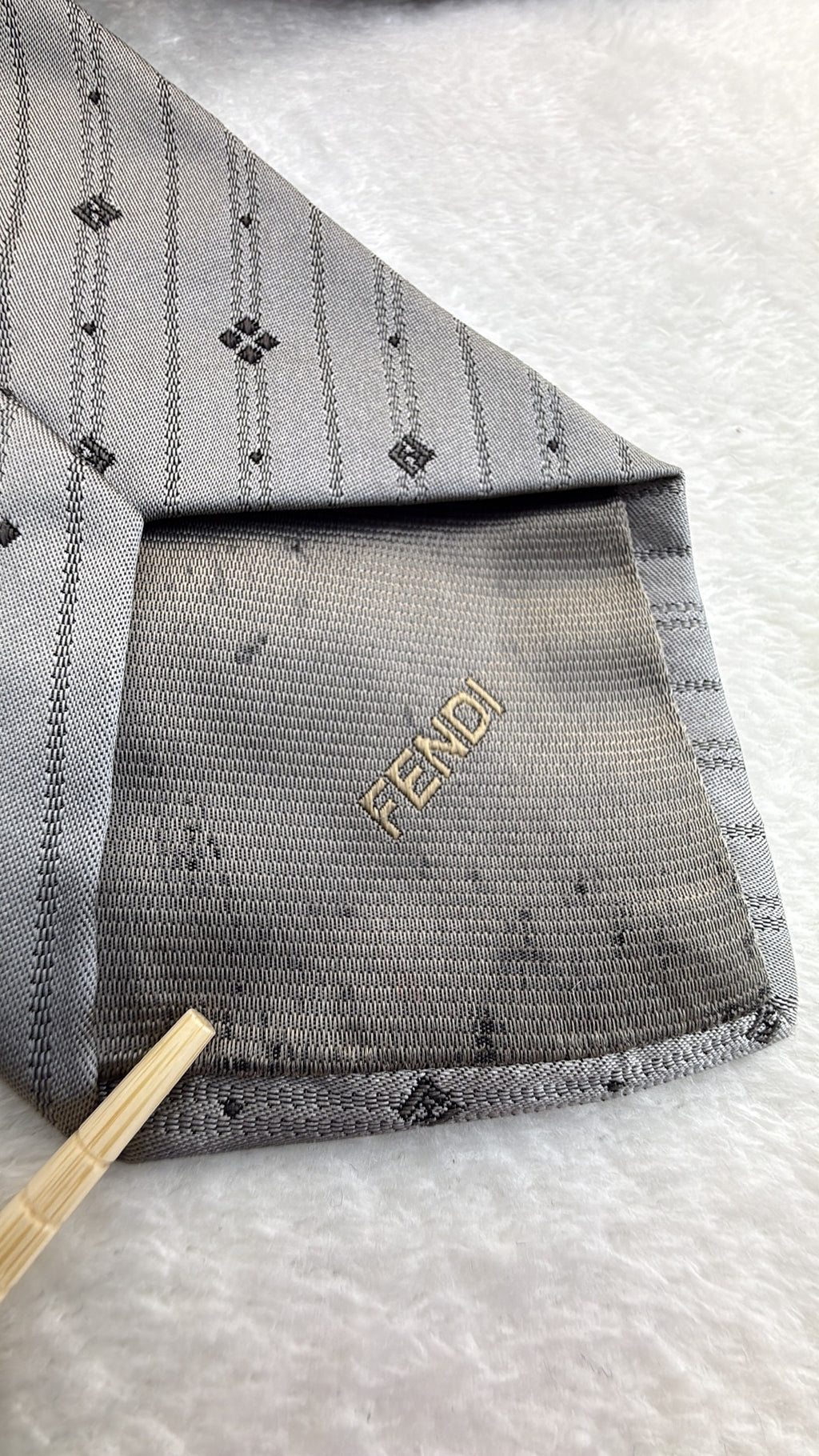 Fendi Silk Tie Striped Grey Black Necktie Made in Italy