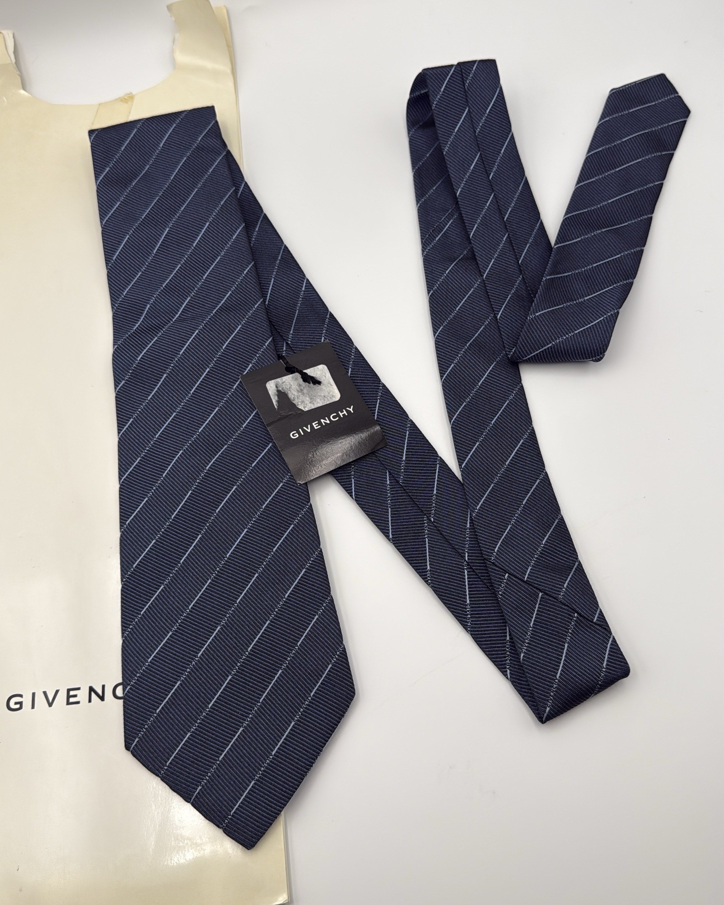Givenchy Silk Tie Striped Givenchy Stripes Navy Blue Necktie Made in Italy