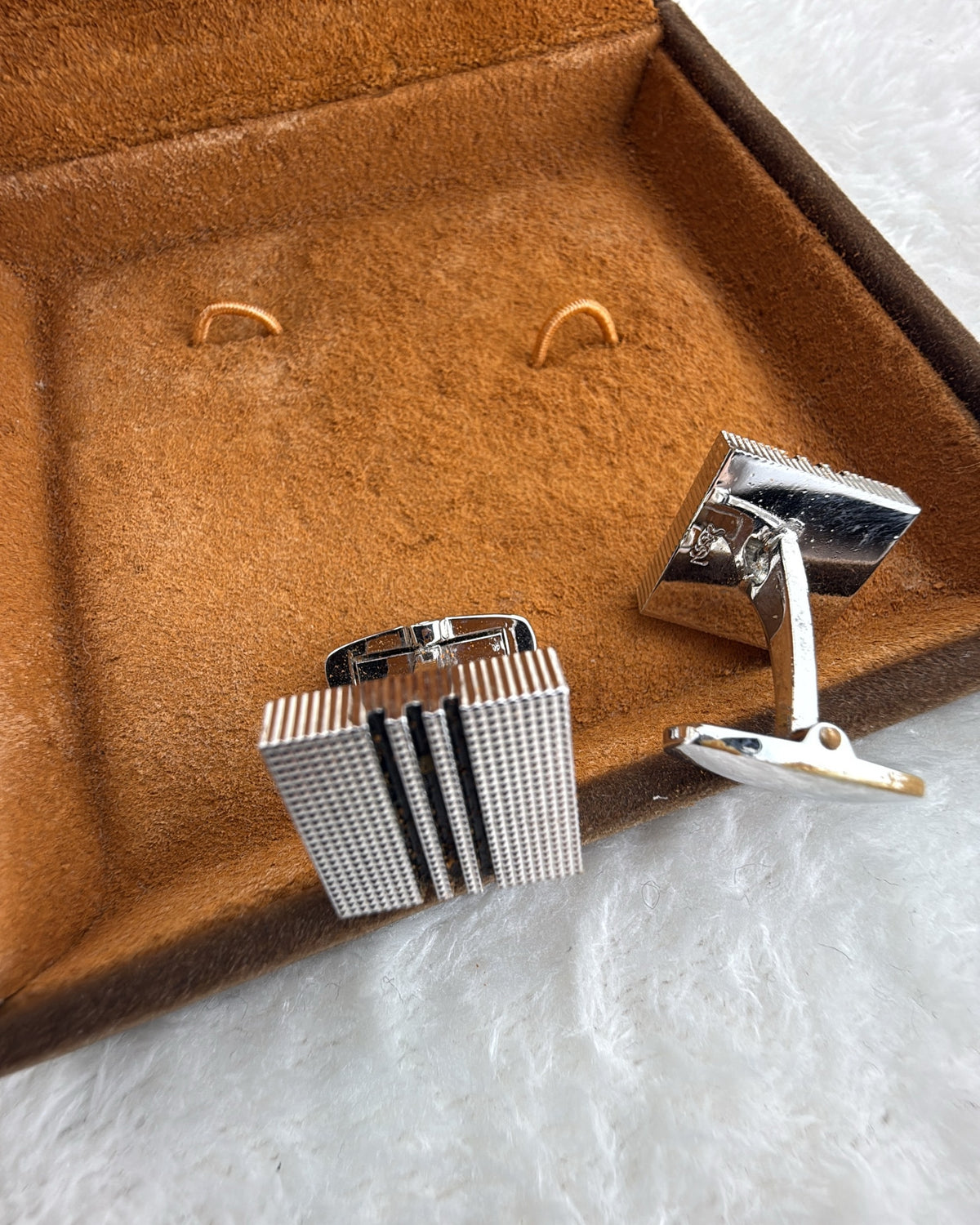 Vintage Yves Saint Laurent Cufflink Steel Silver Black