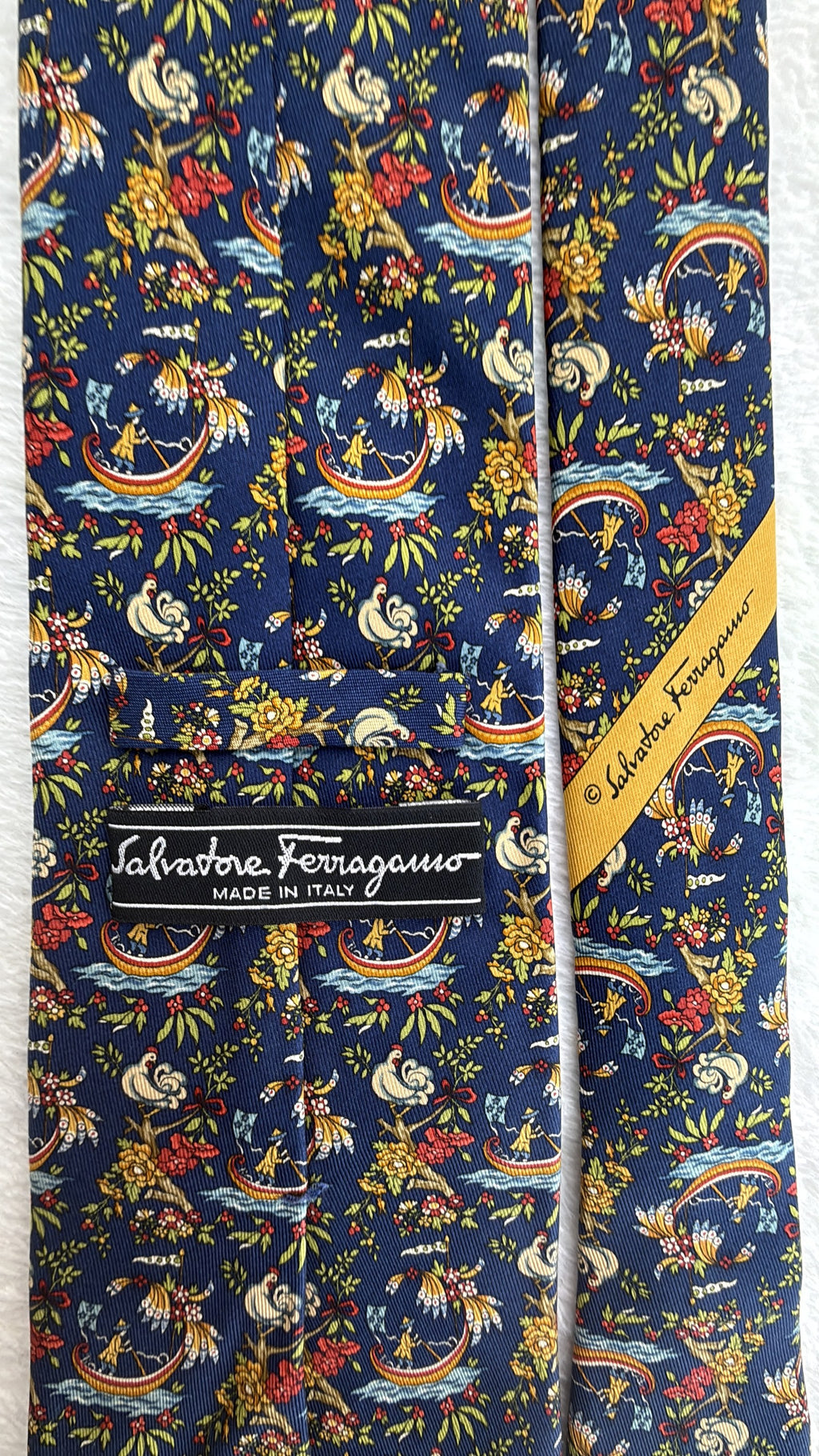 Salvatore Ferragamo Silk Tie Flowers Navy Multicolor Necktie Made in Italy