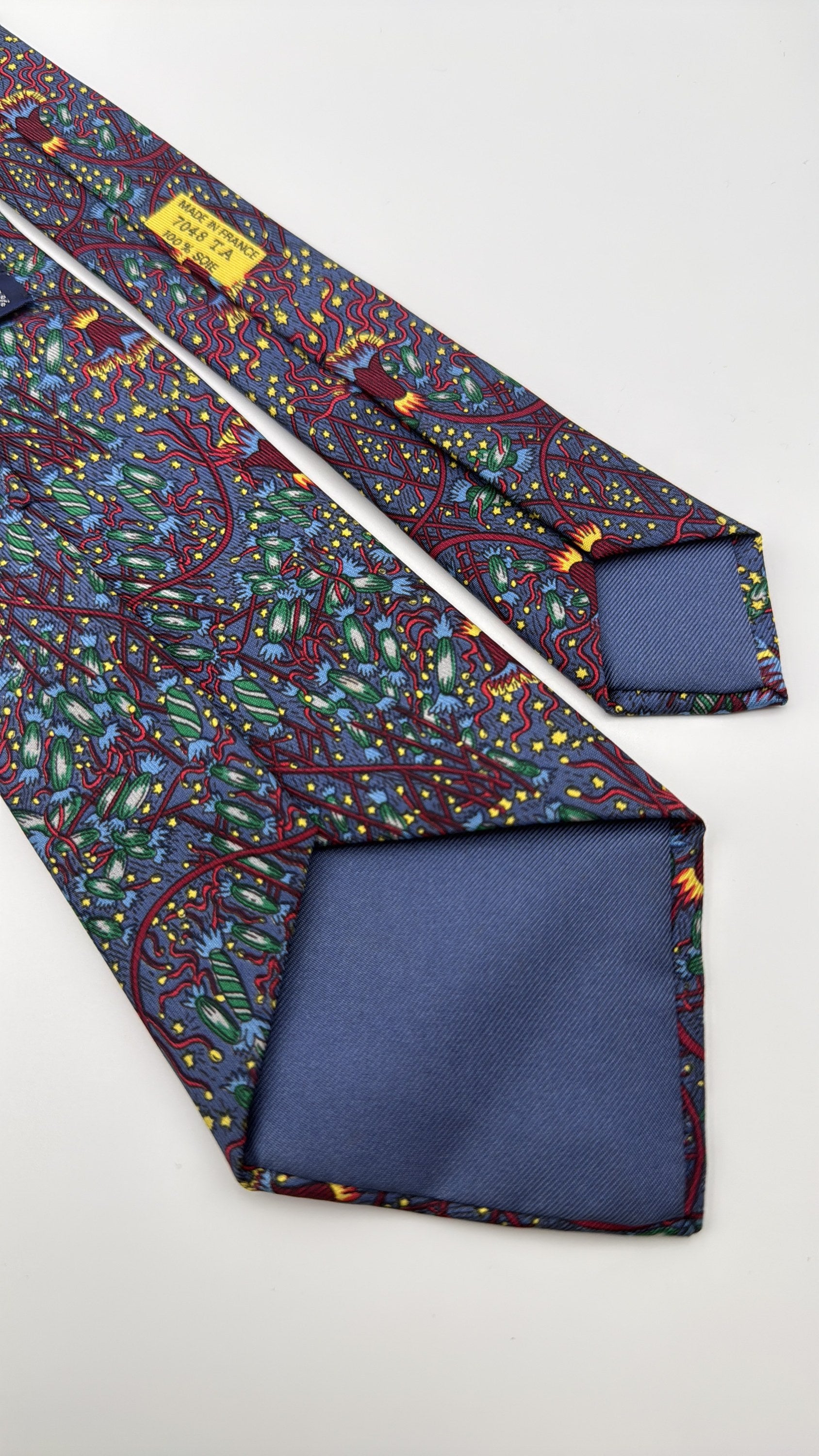 Hermès Paris Silk Tie 7048 TA Novelty/Motif Navy Multicolor Necktie