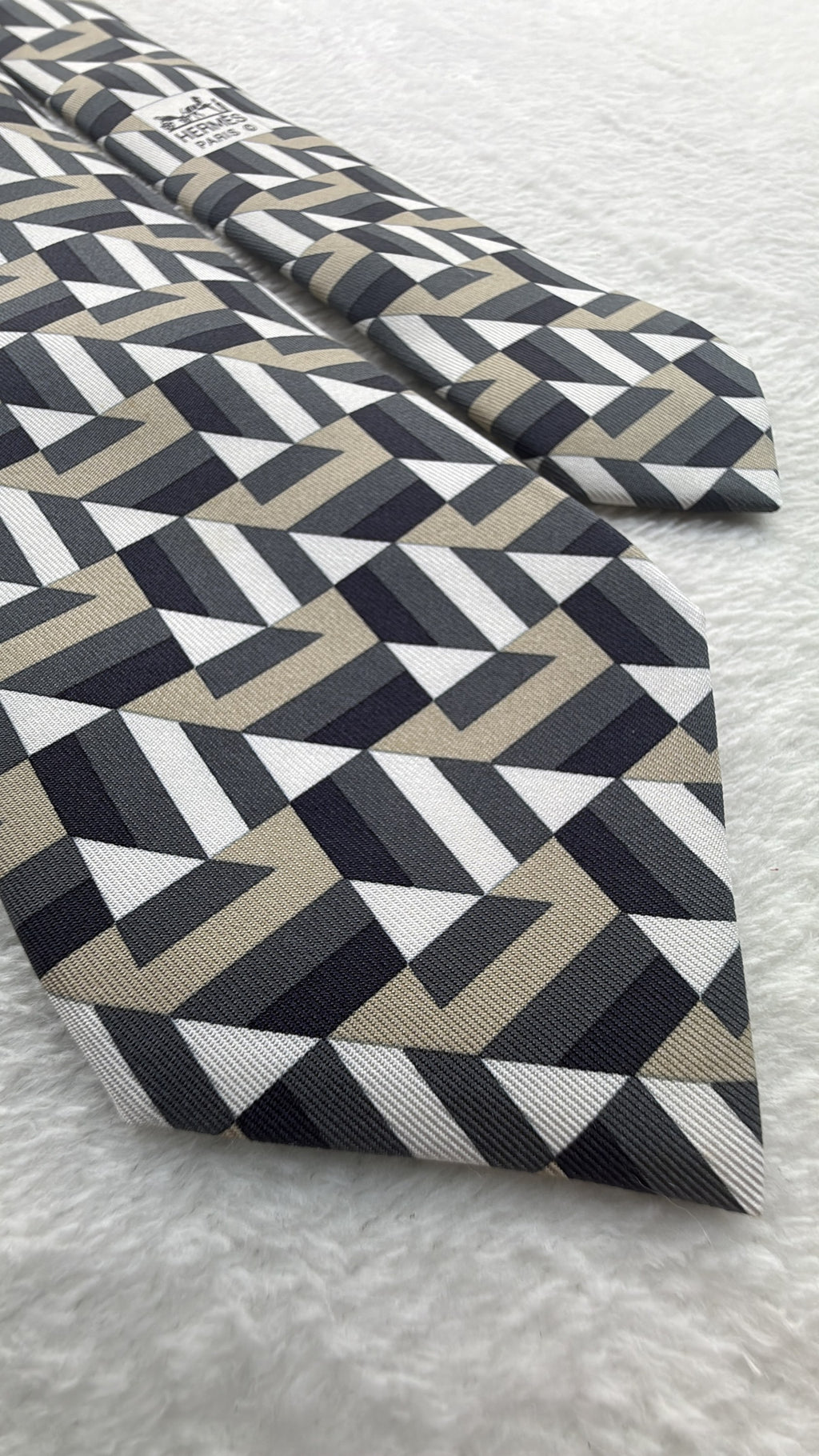 Hermès Paris Silk Tie 5310 TA Geometric Multicolor Black Necktie Made in France