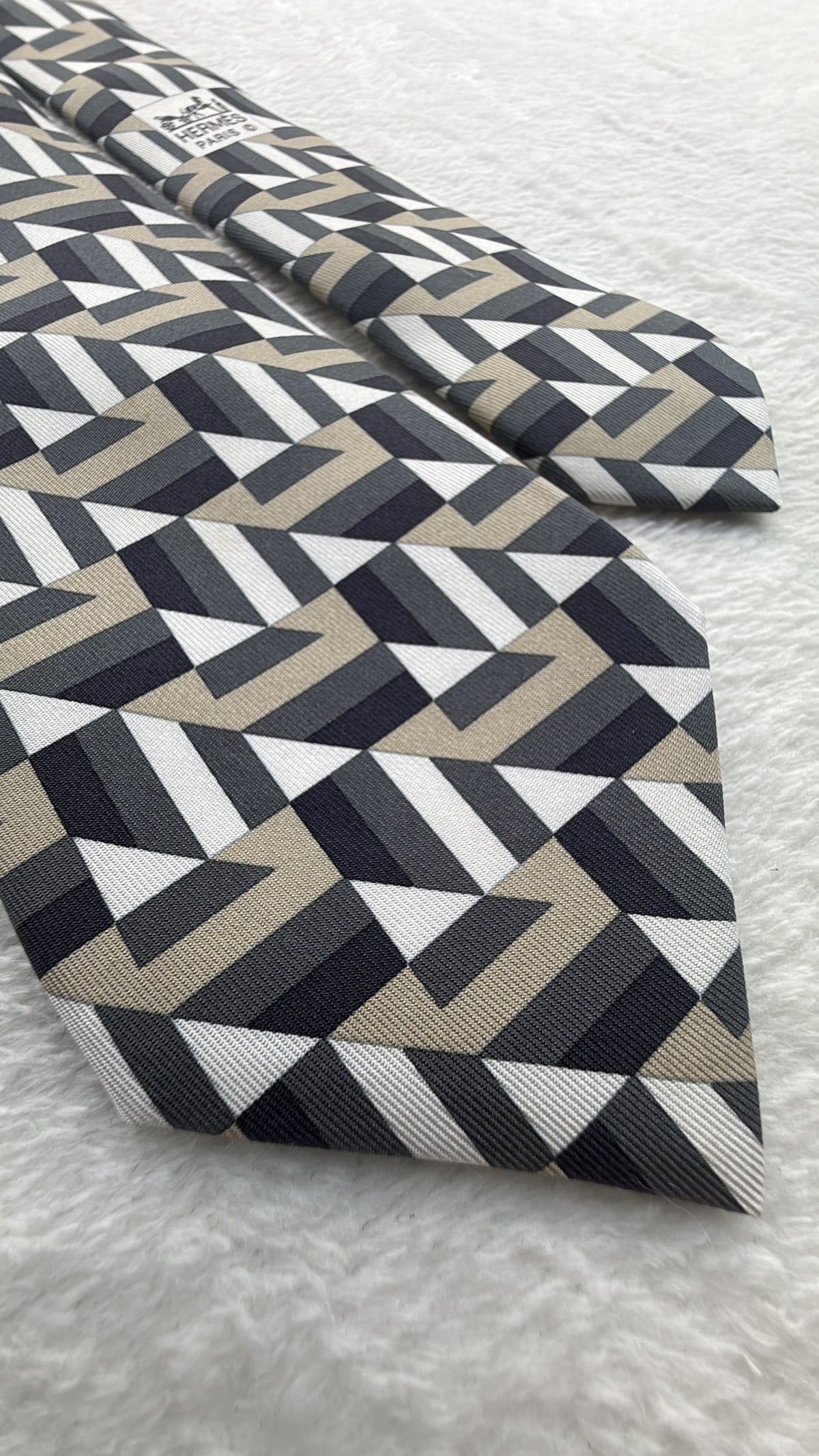 Hermès Paris Silk Tie 5310 TA Geometric Multicolor Black Necktie Made in France