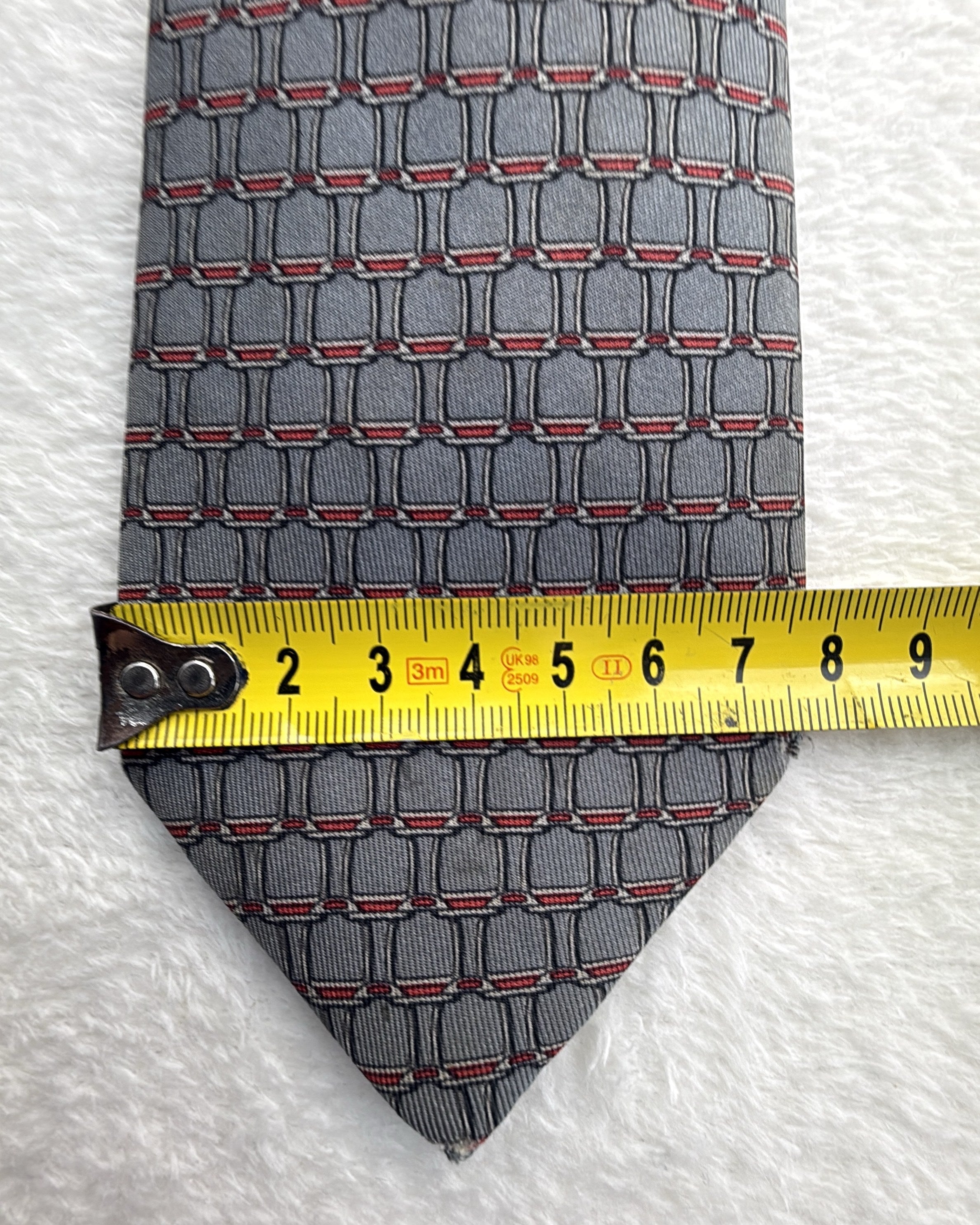 Hermès Paris Silk Tie 898 PA Geometric Grey Red Necktie Made in France