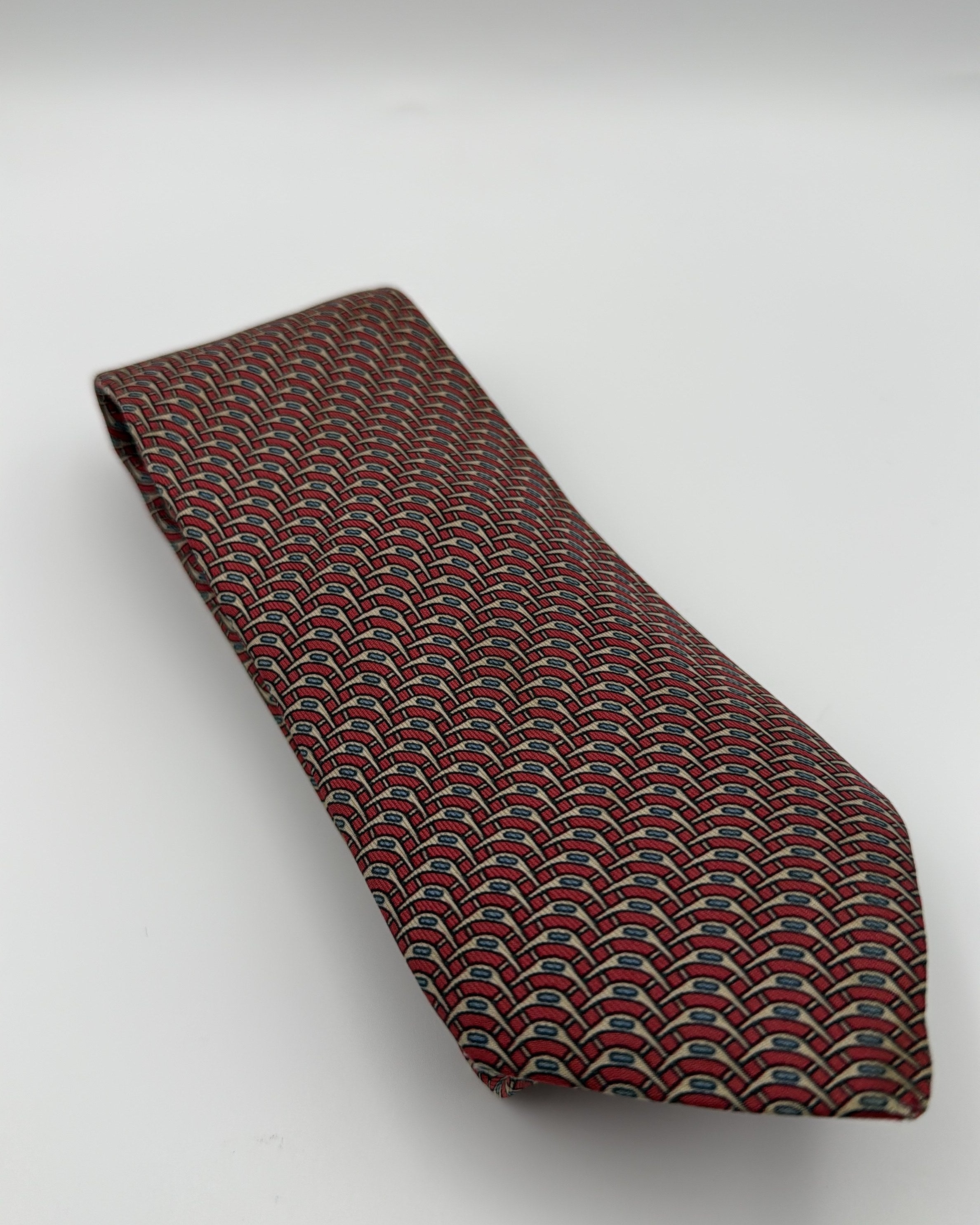 Hermès Paris Silk Tie 972 SA Geometric Burgundy Blue Necktie Made in France