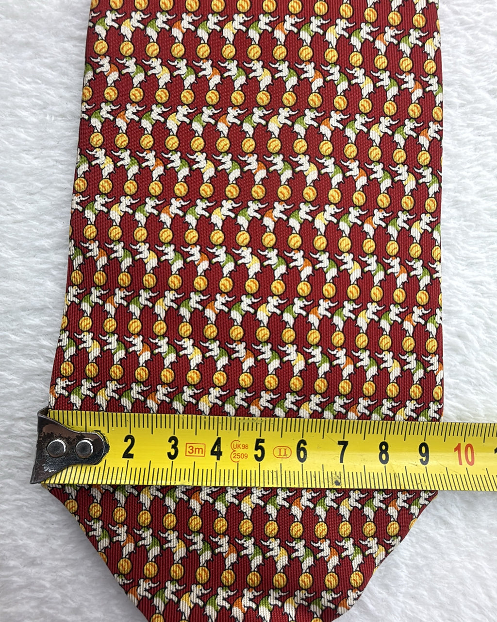 Salvatore Ferragamo Silk Tie Novelty/Motif Burgundy Yellow Necktie Made in Italy