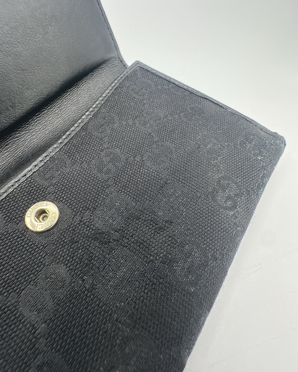 Vintage Gucci Wallet Fabric Black Gold Logo Monogram