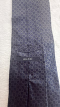 Gucci Silk Tie Brand Logo Navy Grey Necktie Made in Italy