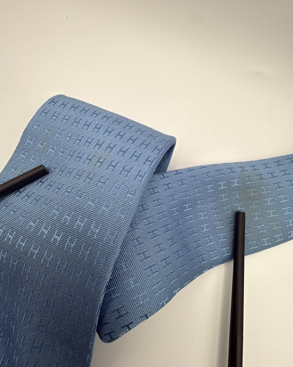 Vintage Hermès Paris Silk Tie Logo/Monogram H Letter Blue Necktie Made in France