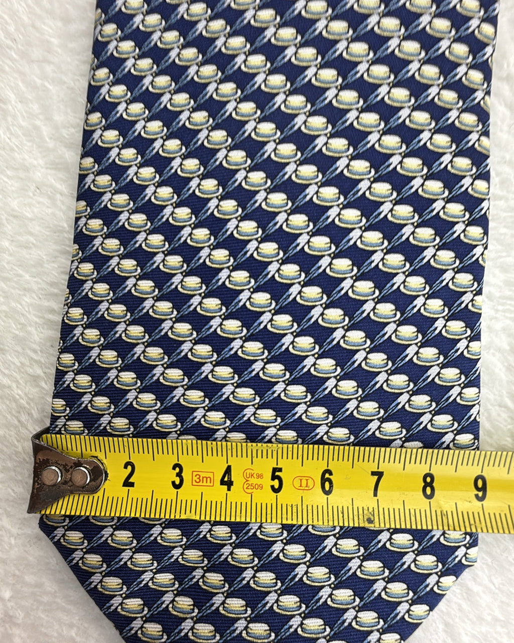 Alfred Dunhill Silk Tie Novelty/Motif Navy Yellow Necktie Made in Italy