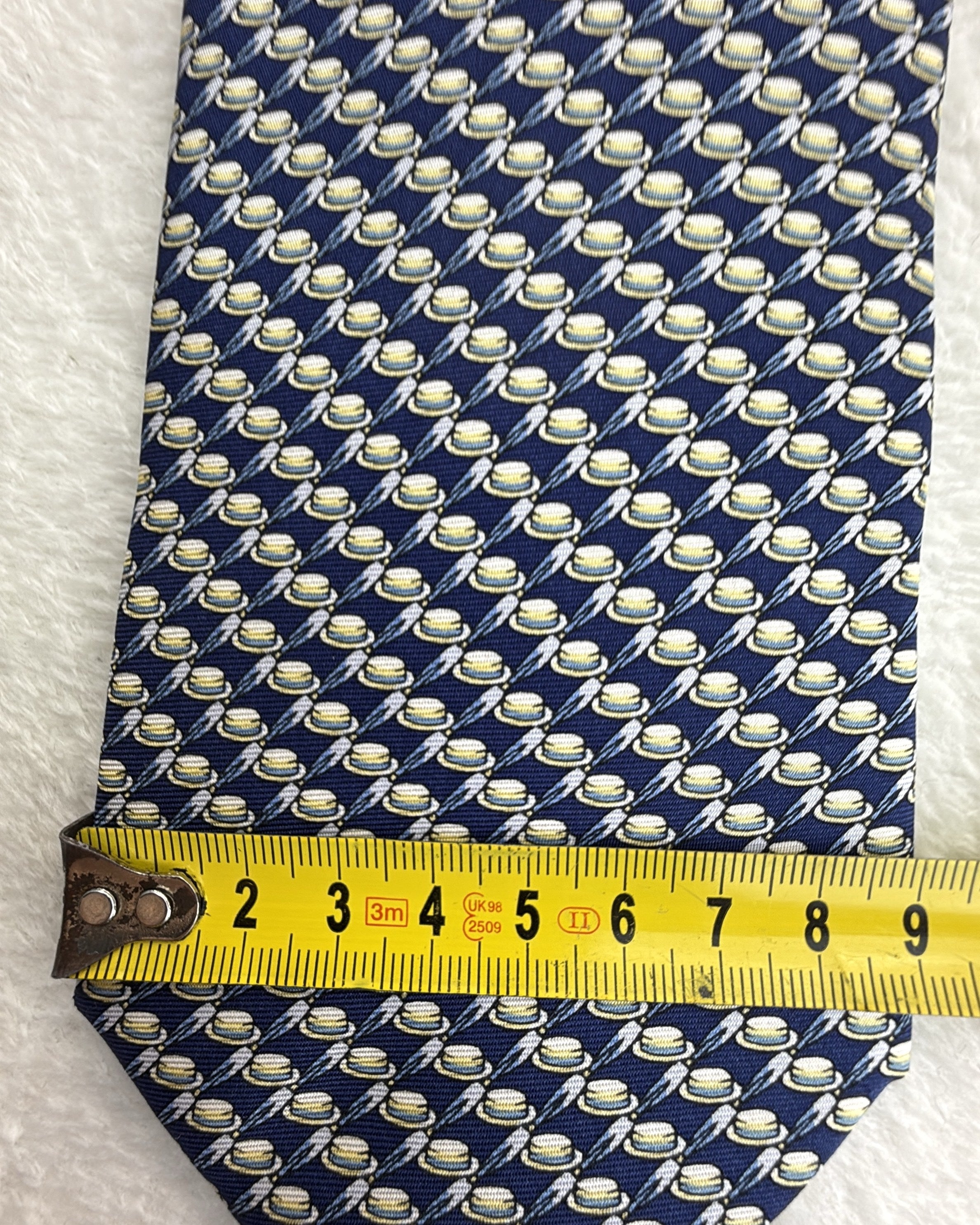 Alfred Dunhill Silk Tie Novelty/Motif Navy Yellow Necktie Made in Italy