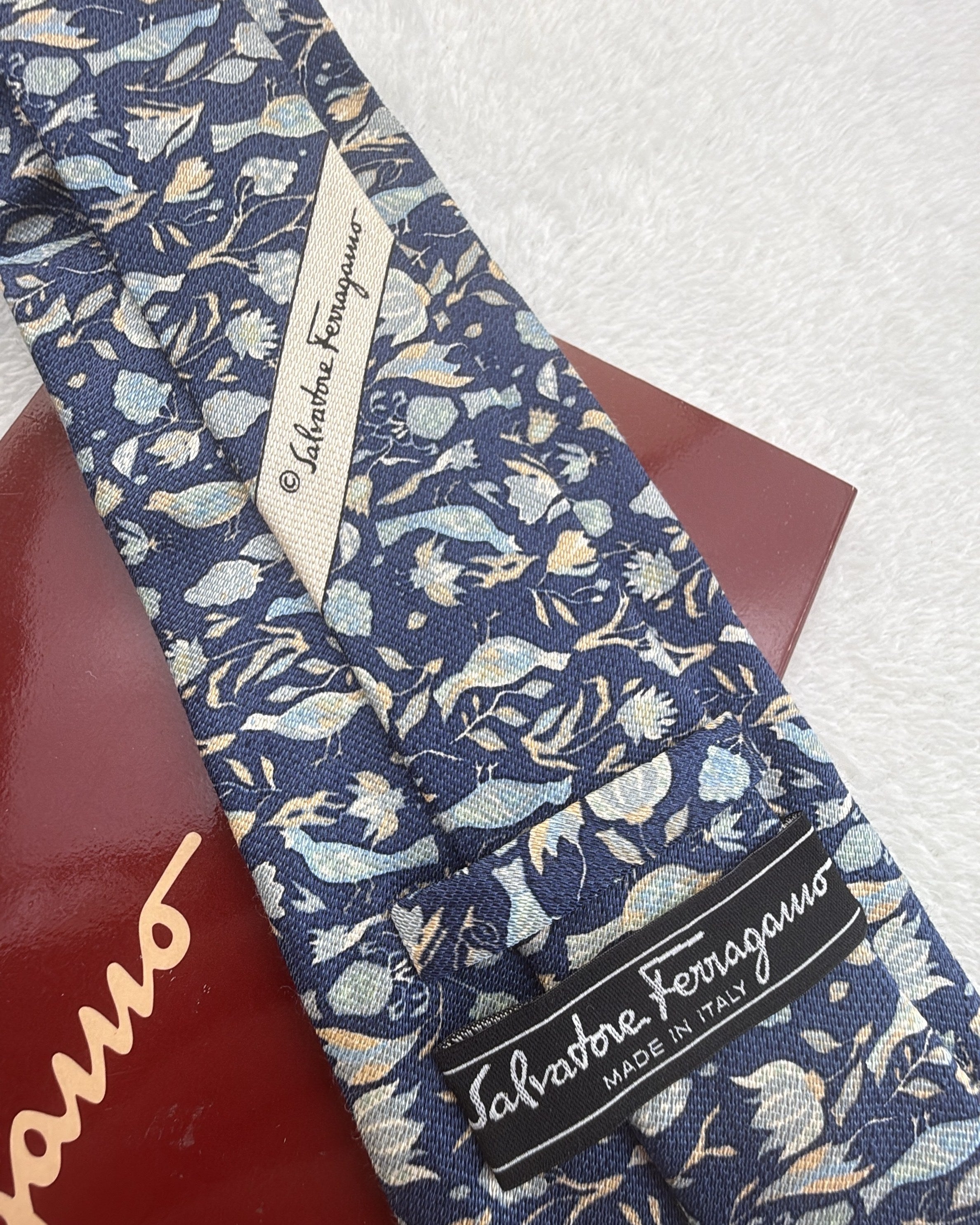 Salvatore Ferragamo Silk, Linen Tie Novelty/Motif Navy Necktie
