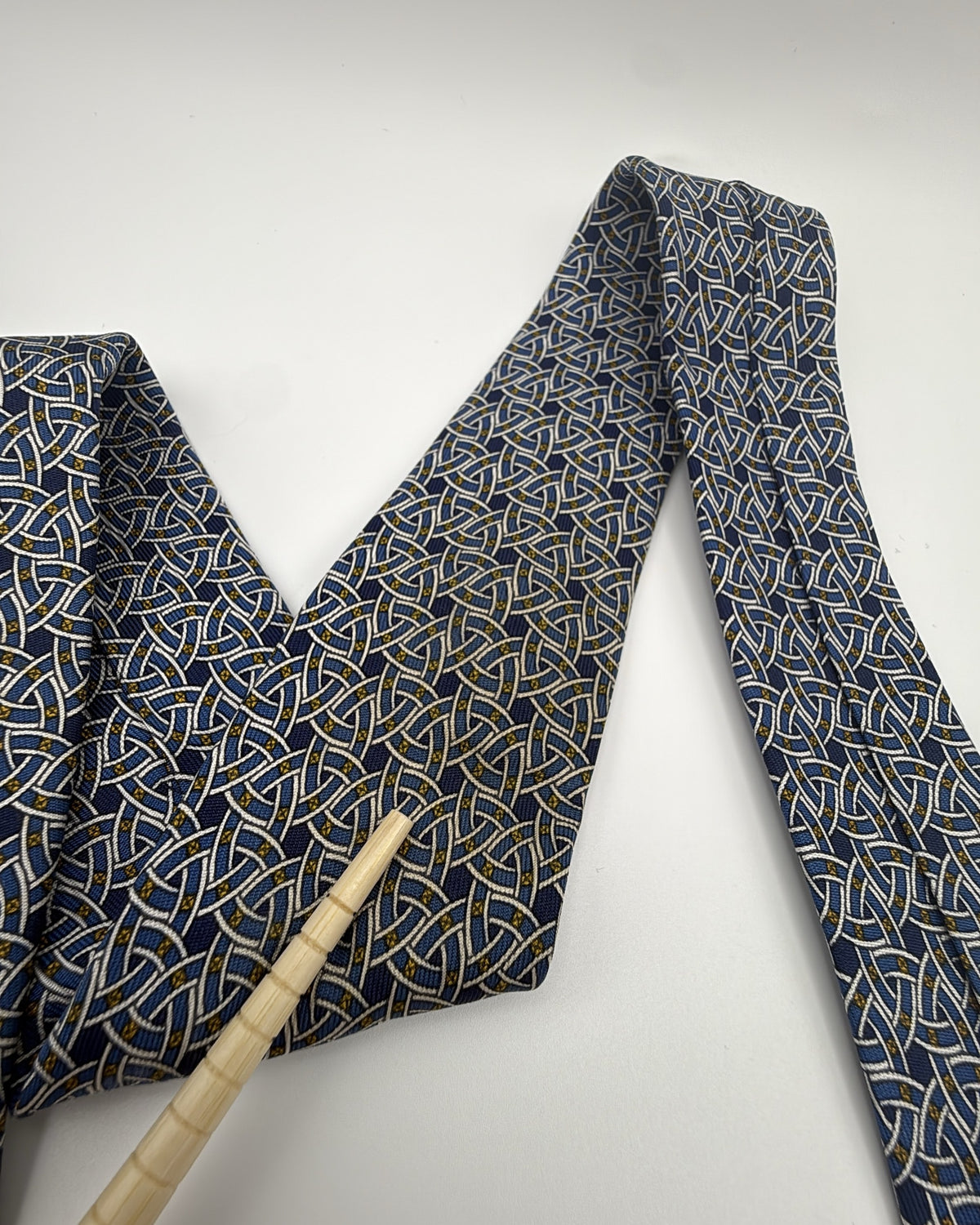 Hermès Paris Silk Tie Geometric Navy Blue Necktie Made in France