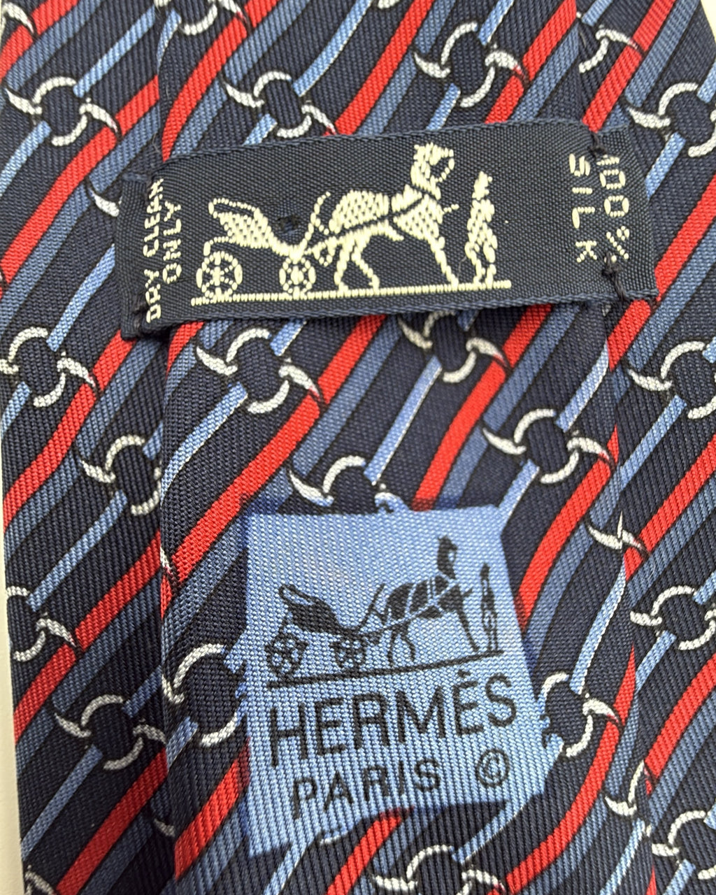 Vintage Hermès Paris Silk Tie Striped Navy Necktie