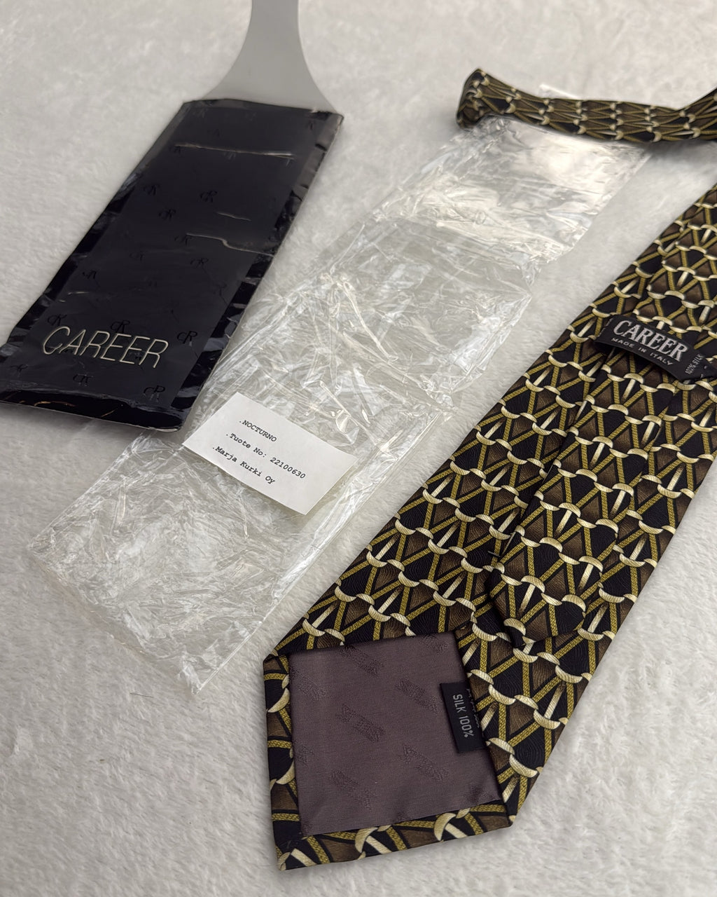 Career Silk Tie Geometric Multicolor Black Necktie Made in Italy