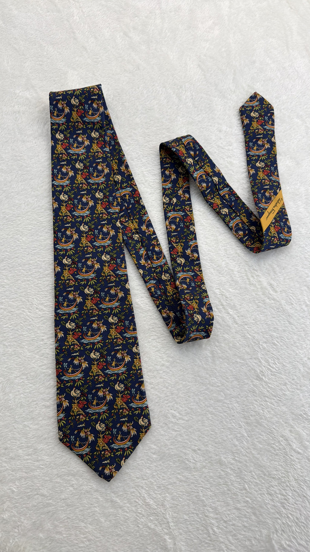 Salvatore Ferragamo Silk Tie Flowers Navy Multicolor Necktie Made in Italy