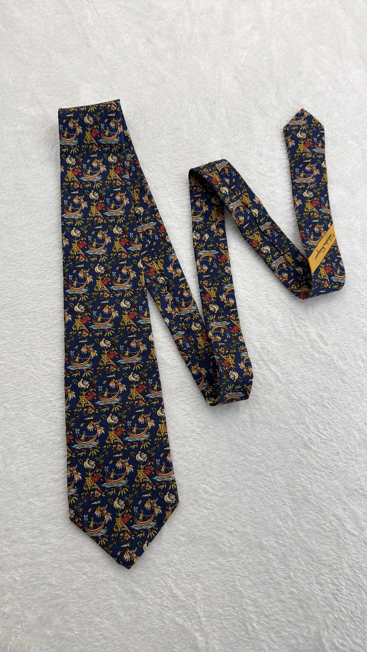 Salvatore Ferragamo Silk Tie Flowers Navy Multicolor Necktie Made in Italy