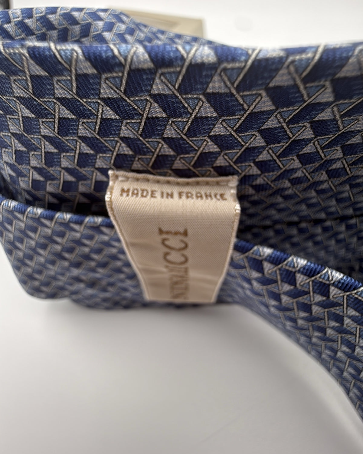 Nina Ricci Silk Tie Geometric Navy Grey Necktie Made in France