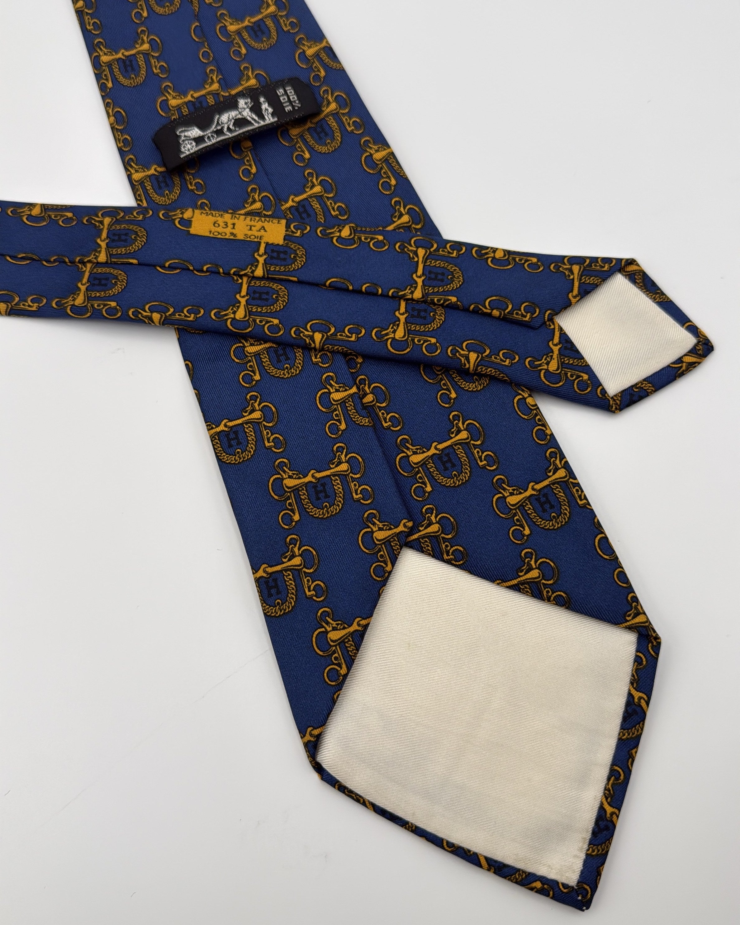 Vintage Hermès Paris Silk Tie 631 TA Novelty/Motif Equestrian Blue Gold Necktie