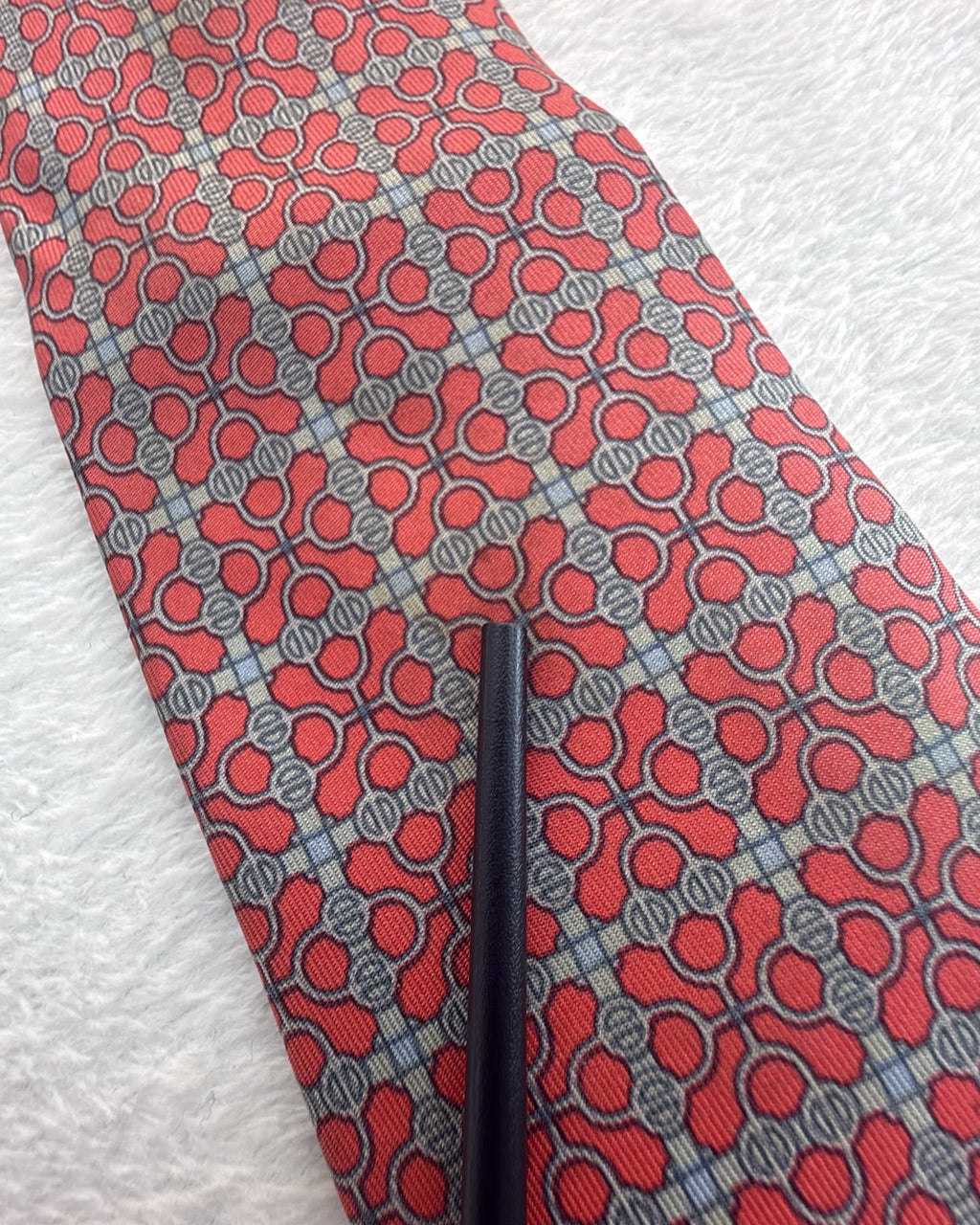 Vintage Hermès Paris Silk Tie 7076 OA Geometric Chains/links Red Grey Necktie