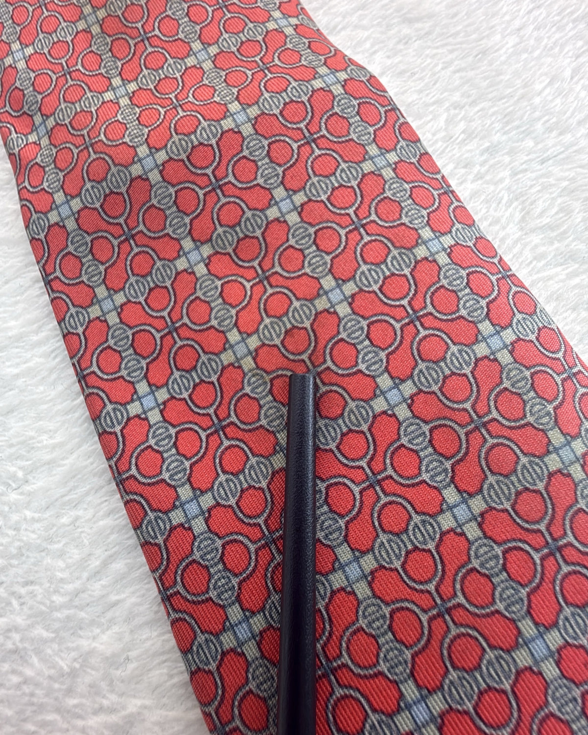Vintage Hermès Paris Silk Tie 7076 OA Geometric Chains/links Red Grey Necktie