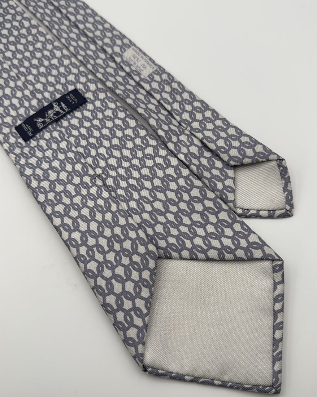 Hermès Paris Silk Tie 5231 SA Geometric White Grey Necktie Made in France