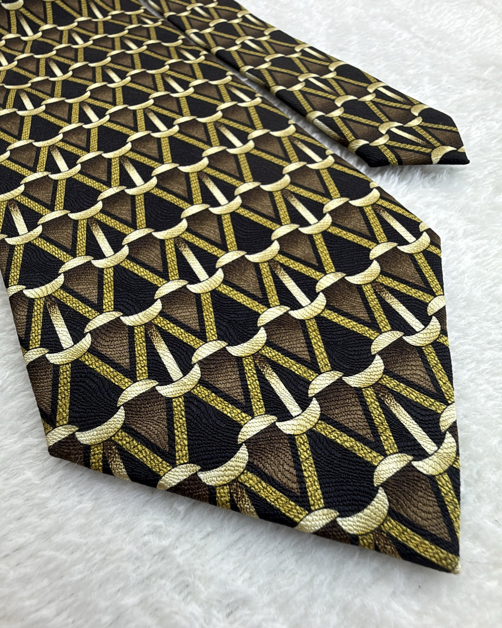 Career Silk Tie Geometric Multicolor Black Necktie Made in Italy