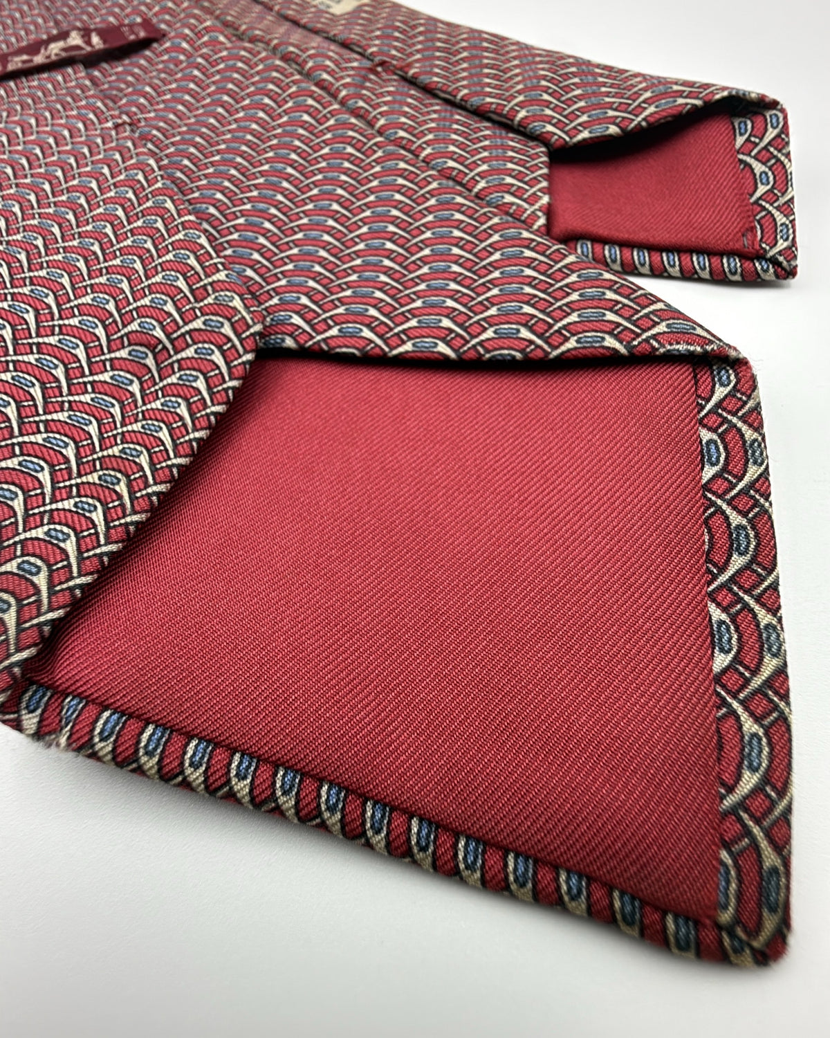 Hermès Paris Silk Tie 972 SA Geometric Burgundy Blue Necktie Made in France