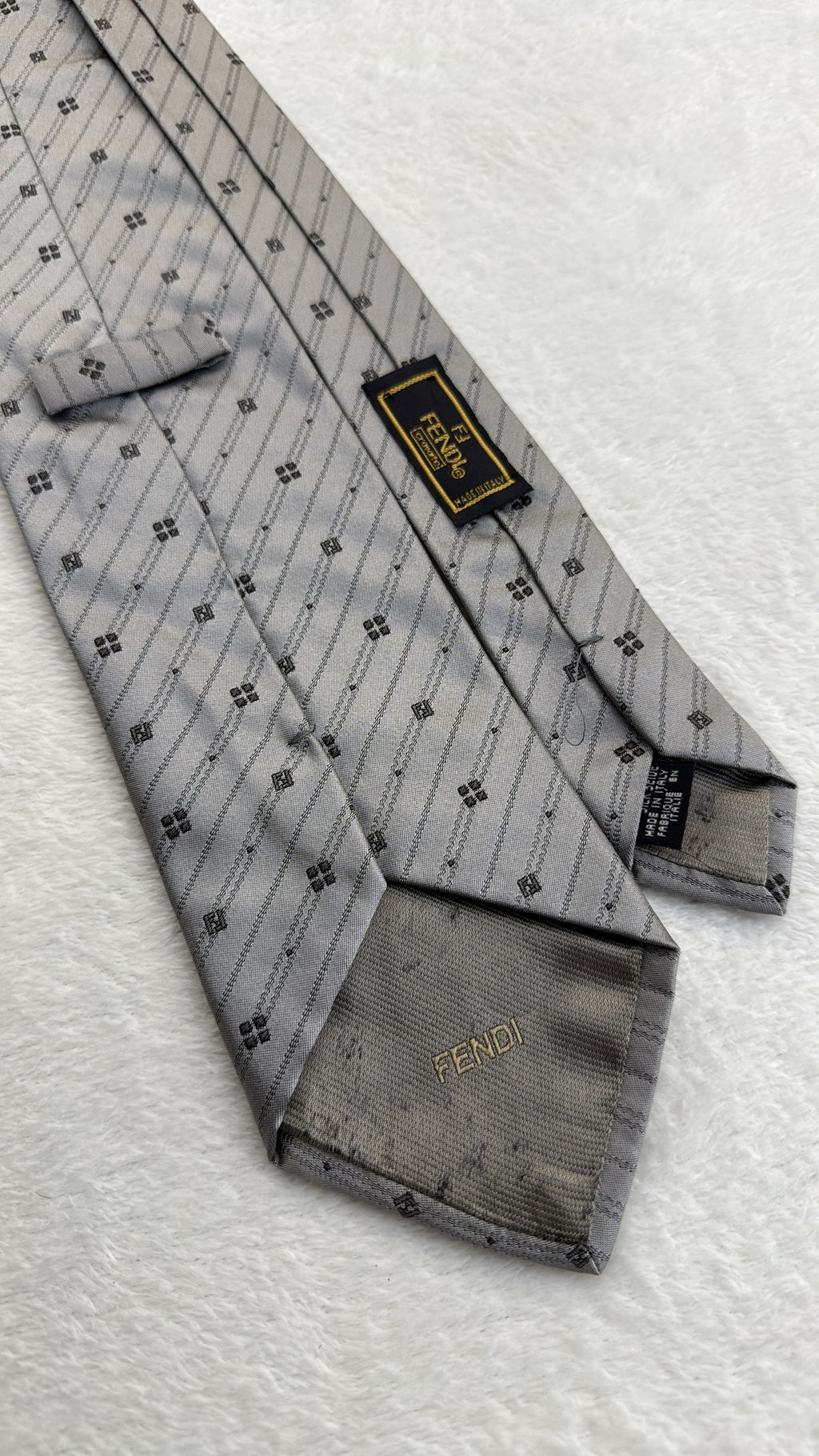 Fendi Silk Tie Striped Grey Black Necktie Made in Italy