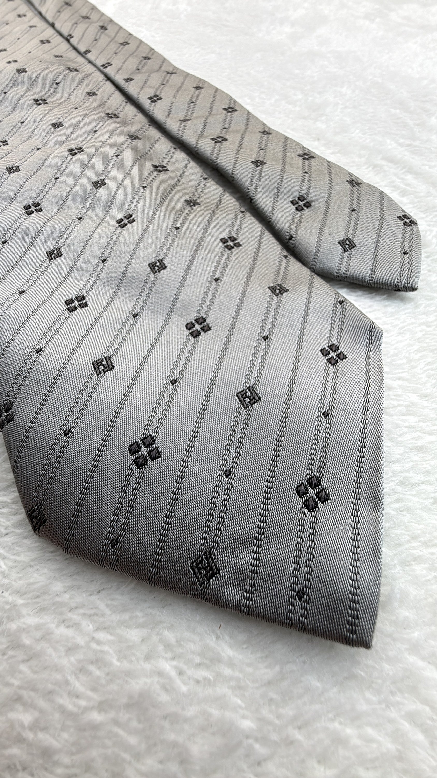 Fendi Silk Tie Striped Grey Black Necktie Made in Italy