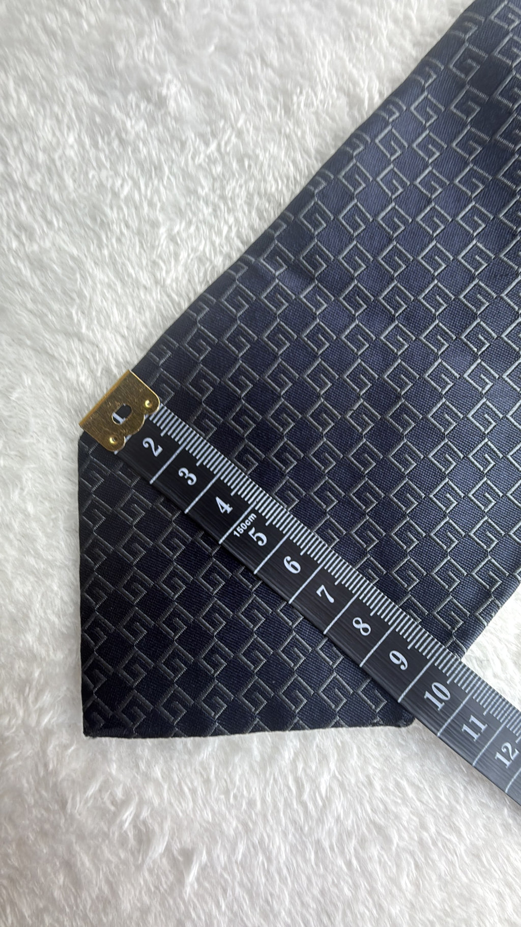 Gucci Silk Tie Brand Logo Navy Grey Necktie Made in Italy