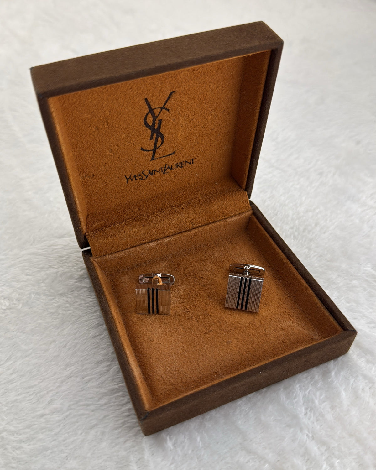 Vintage Yves Saint Laurent Cufflink Steel Silver Black