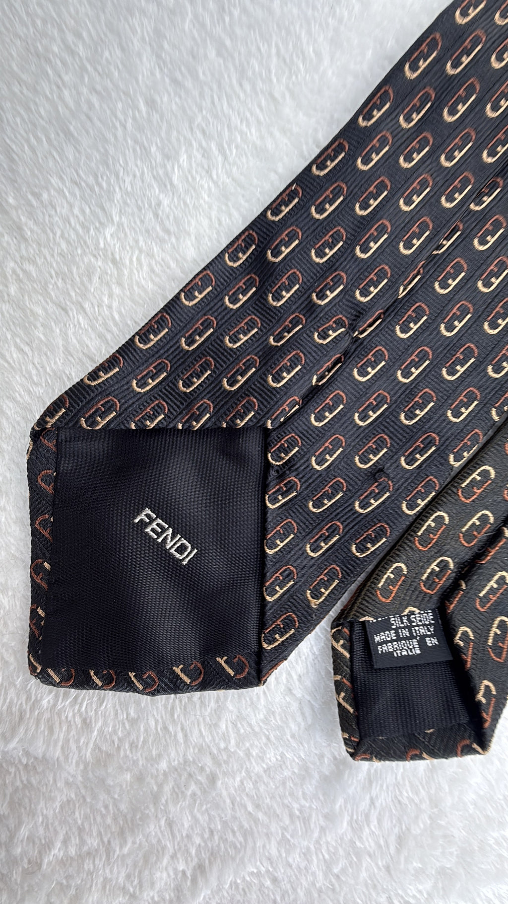 Fendi Tie Fendi Ff Logo Black Brown Necktie Made in Italy