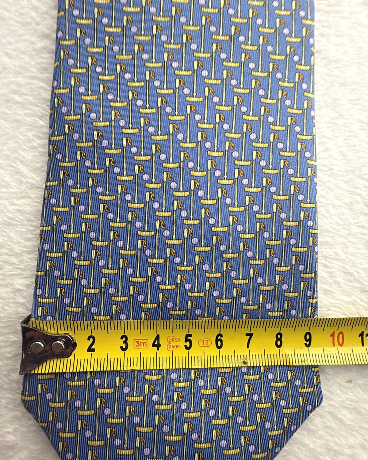 Salvatore Ferragamo Silk Tie Novelty/Motif Golf Blue Yellow Necktie