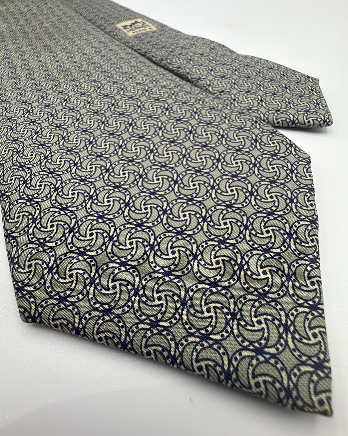Hermès Paris Silk Tie 7349 PA Abstract Green Grey Necktie Made in France