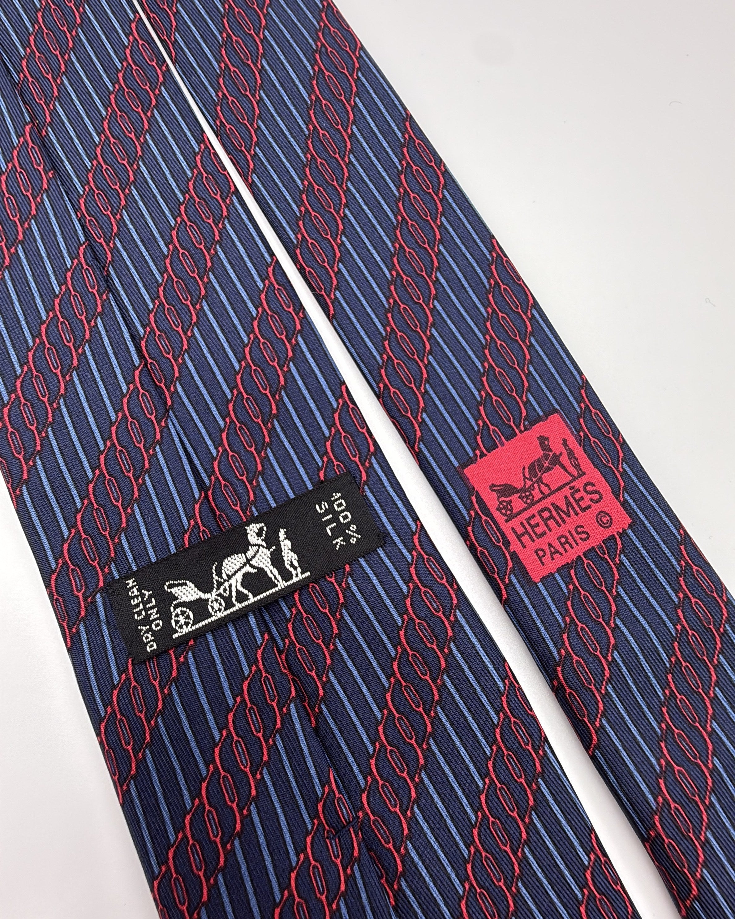 Hermès Paris Silk Tie Geometric Navy Necktie