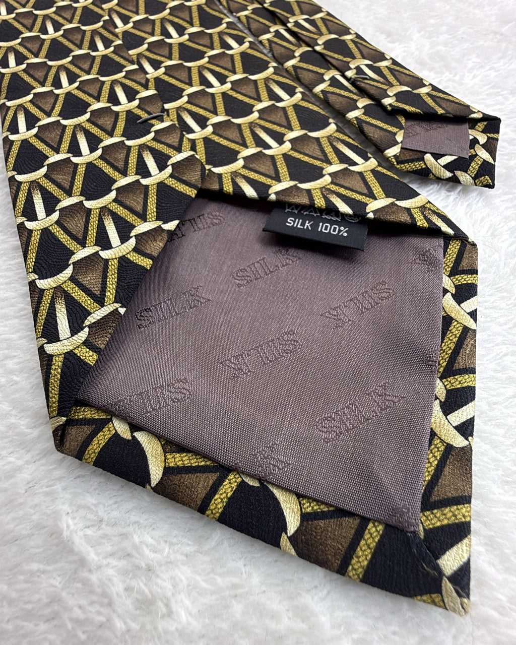 Career Silk Tie Geometric Multicolor Black Necktie Made in Italy