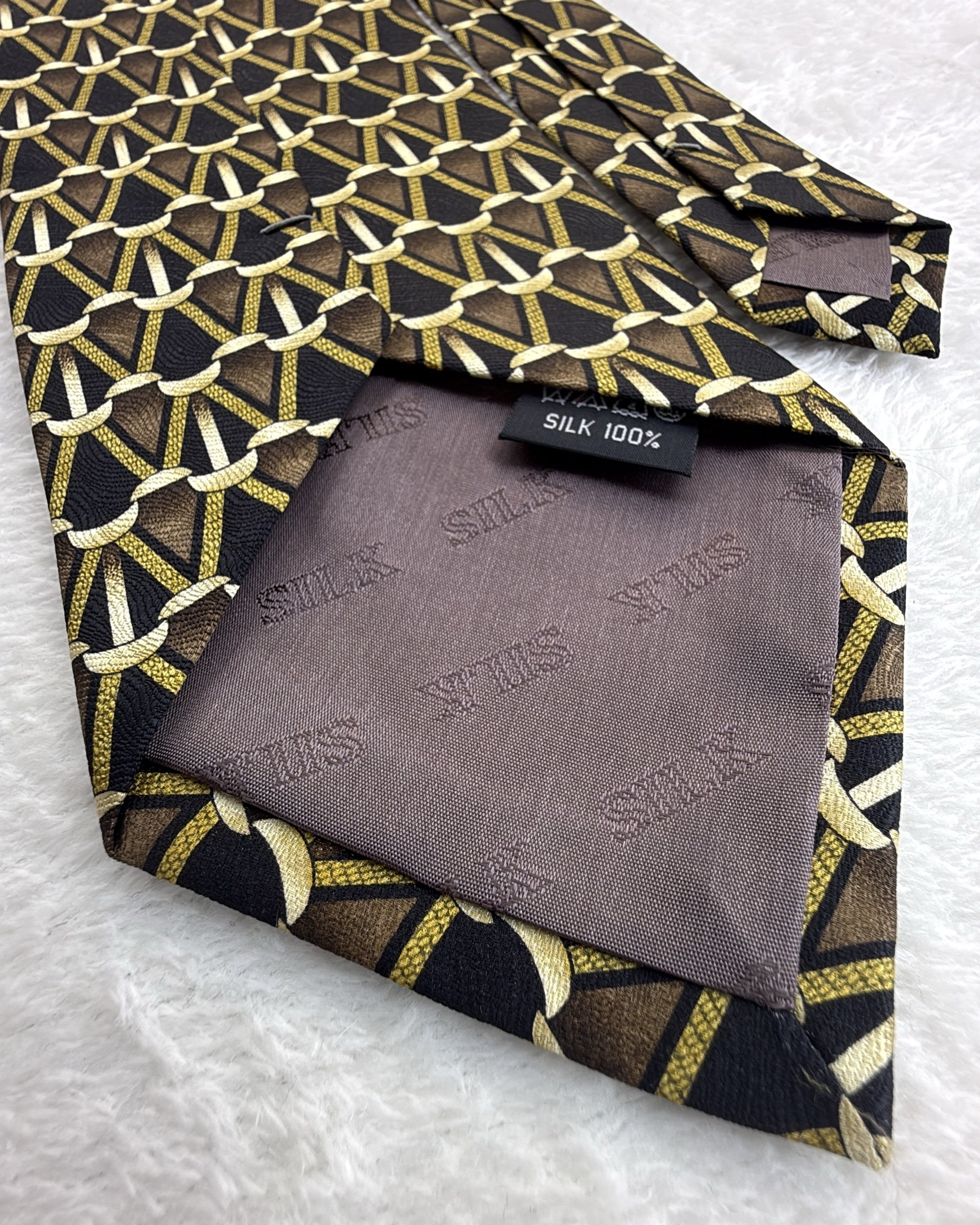 Career Silk Tie Geometric Multicolor Black Necktie Made in Italy