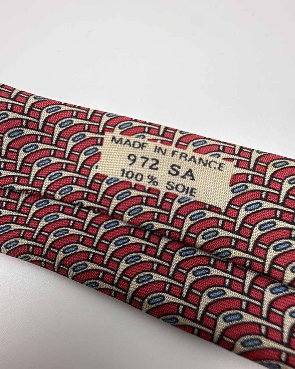 Hermès Paris Silk Tie 972 SA Geometric Burgundy Blue Necktie Made in France